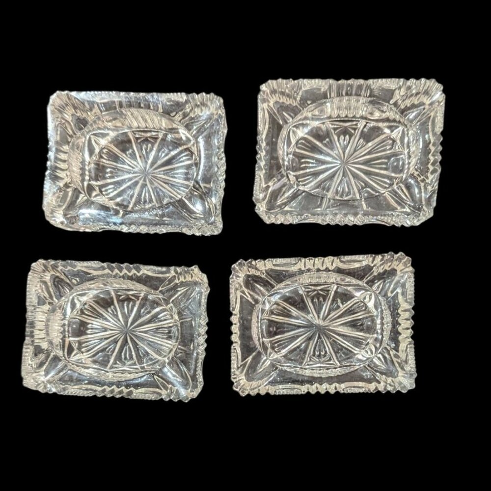 Vintage Crystal Glass Mini Ashtrays Set Of 4 Geometric Starburst Pattern